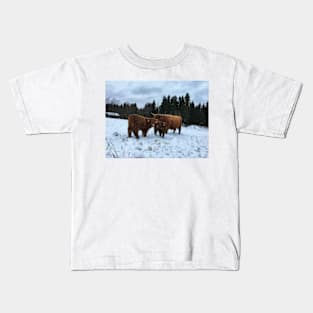 Scottish Highland Cattle Calves and Cow 1603 Kids T-Shirt